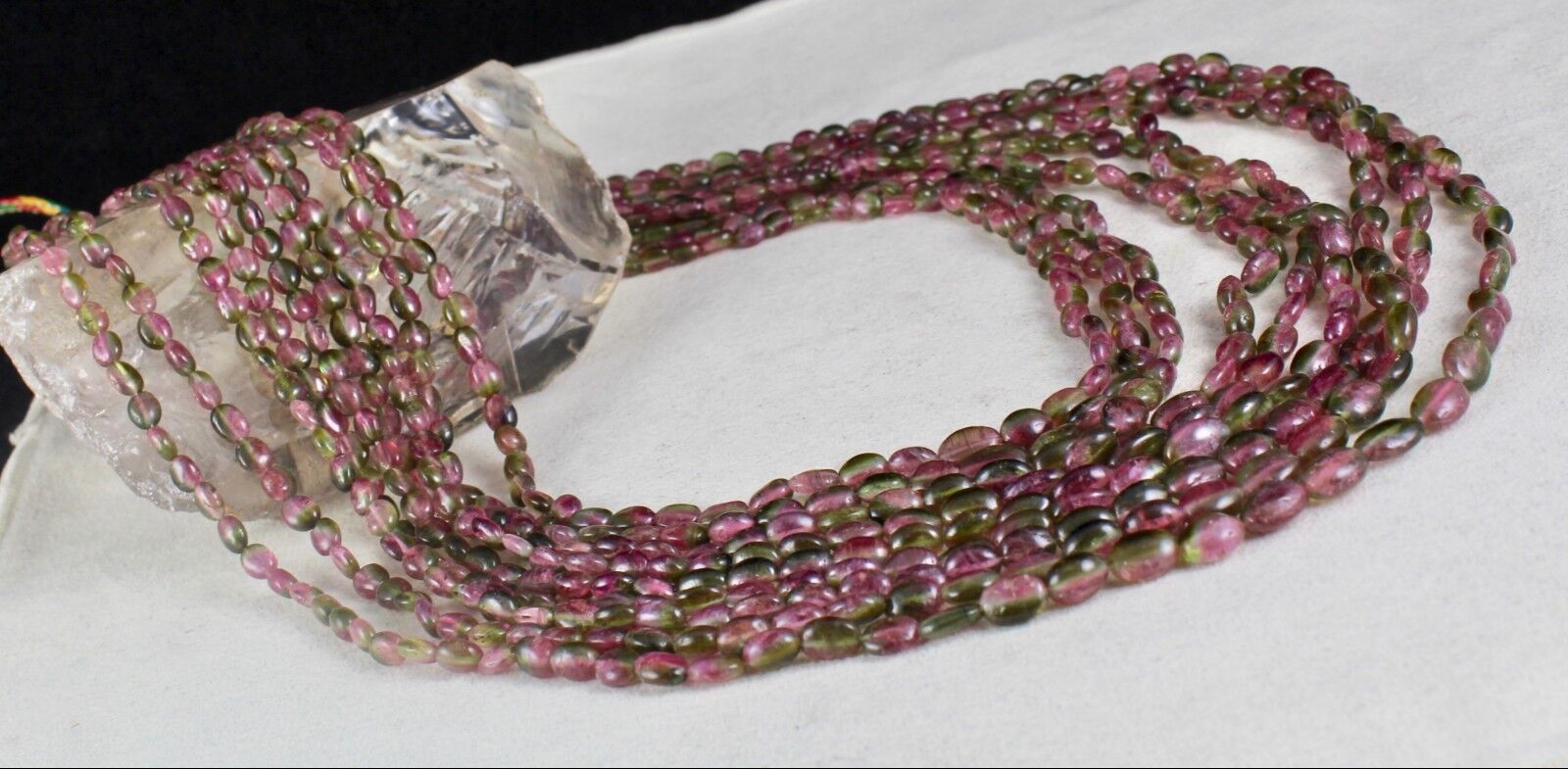 NATURAL BI COLORS MULTI TOURMALINE BEADS CABOCHON 728 CTS GEMSTONE NECKLACE