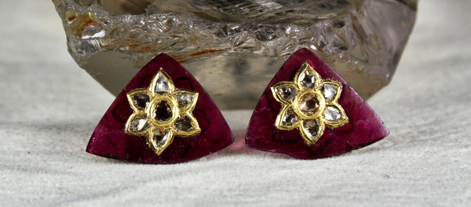 Certified Natural Pink Tourmaline Rubellite & Diamond 22k Gold Pendant Earring