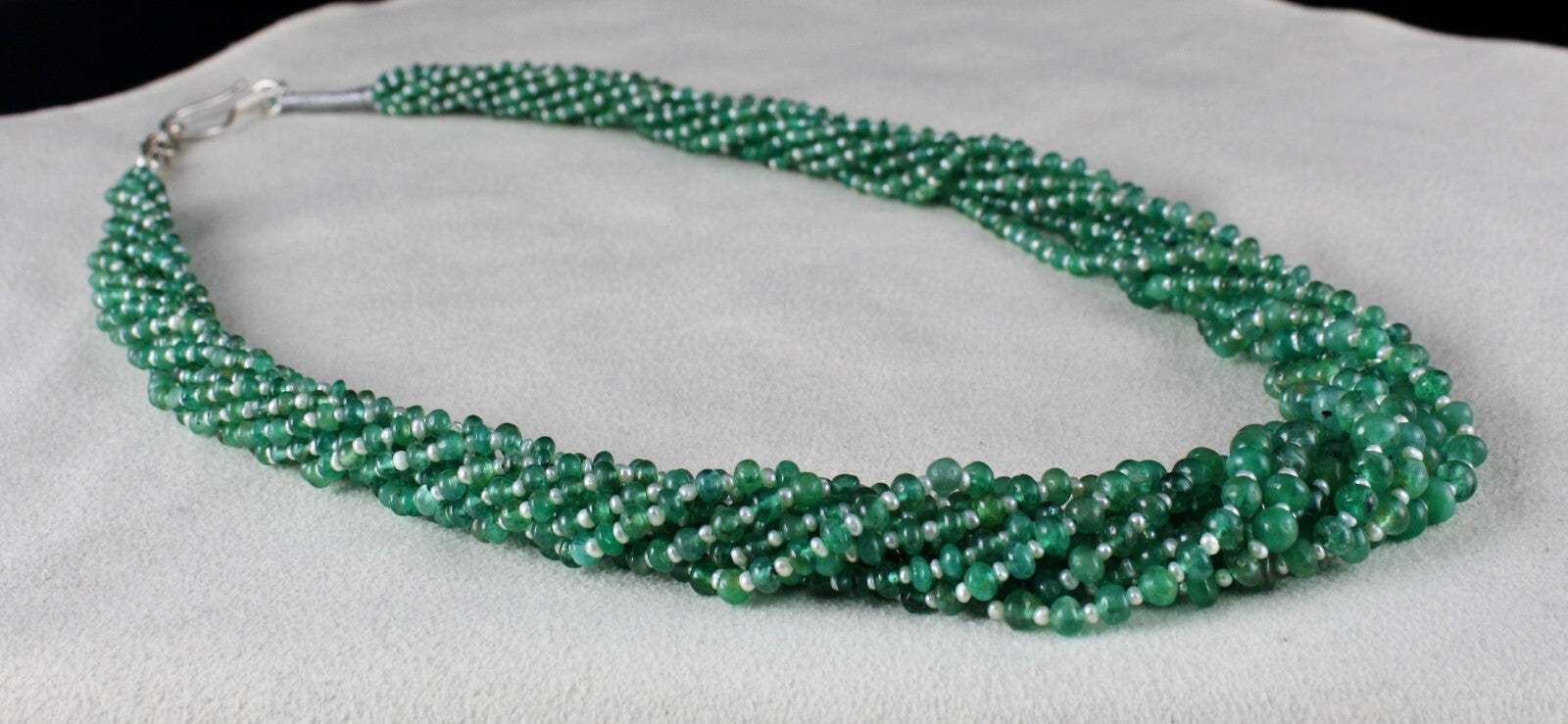 Certified Natural Zambian Emerald 371ct Pearl Beads Round 10 Line Necklace