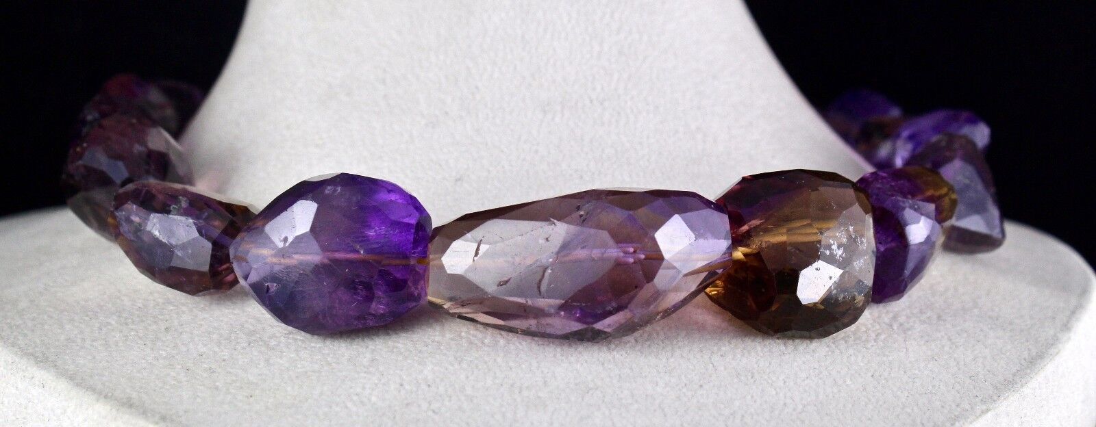 MULTI NATURAL AMETRINE BEADS FACETED TUMBLE 1165 CARATS GEMSTONE SILVER NECKLACE