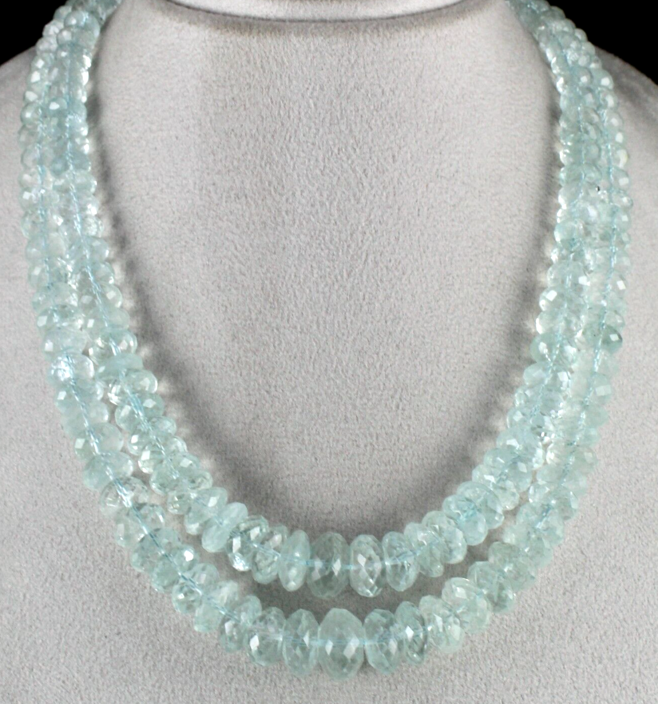 Certified Natural Aquamarine 972 Ct Blue Faceted Beaded Necklace 2 Line