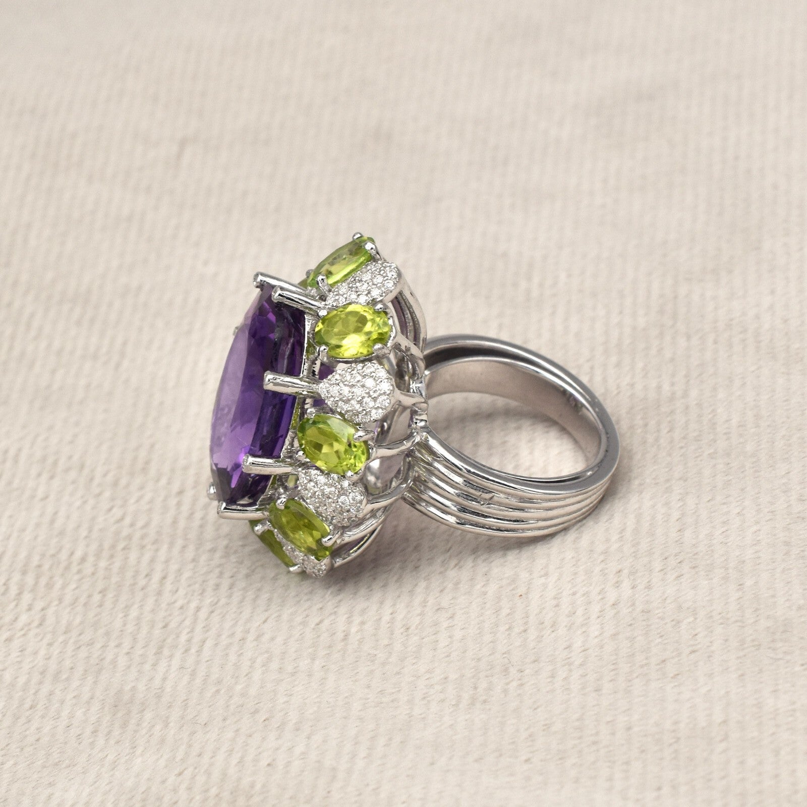 Natural Amethyst 115.30ct Green Peridot Moissanite Sterling Silver Ring