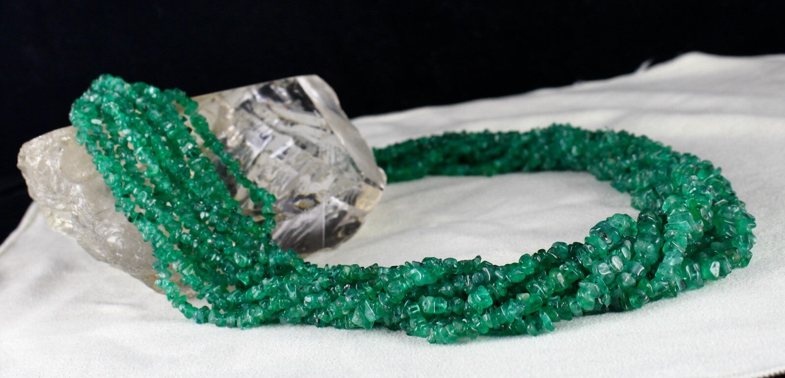 Vintage Natural Emerald Bead Necklace 11L 711 Ct Uncut Certified Gemstone Silver