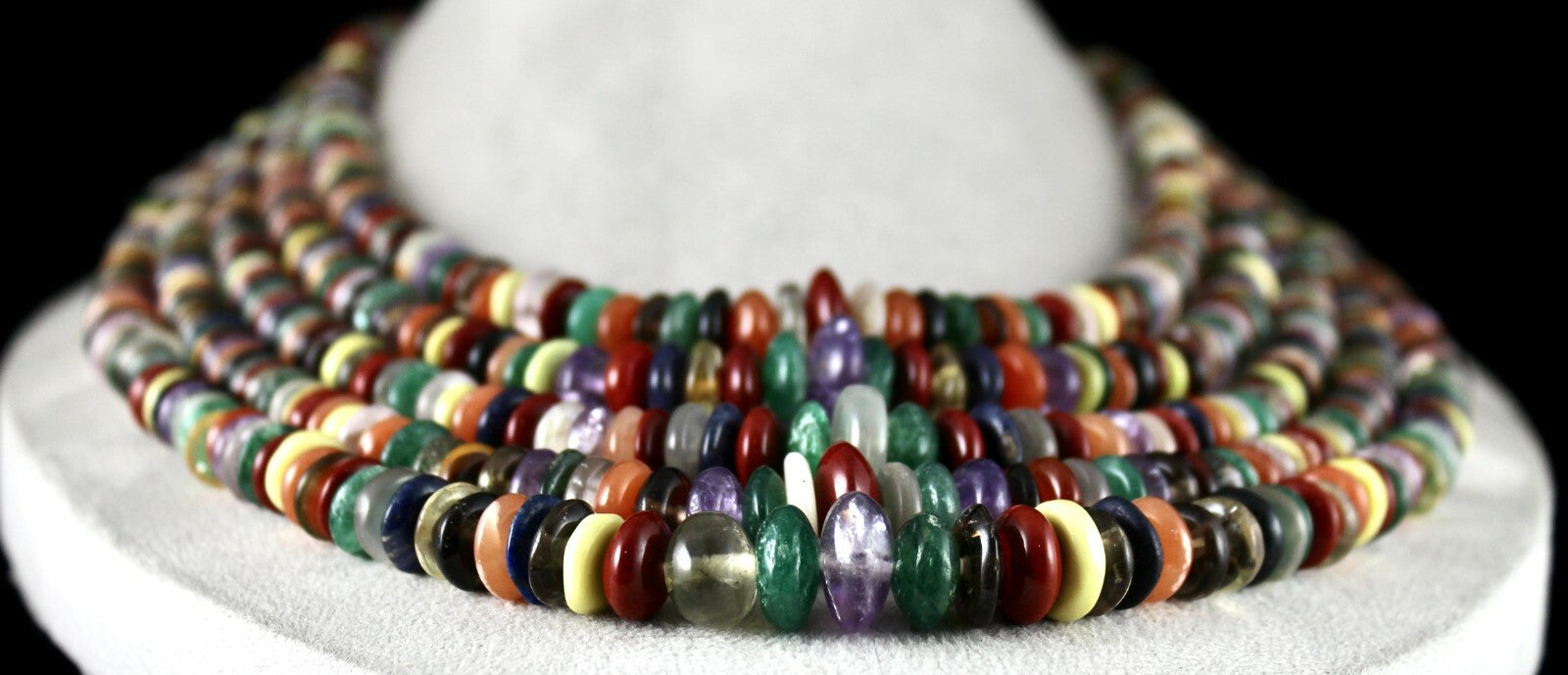 Old Natural Multi Semi Precious Beads 1897 Ct Gemstone Button Necklace 5 Line