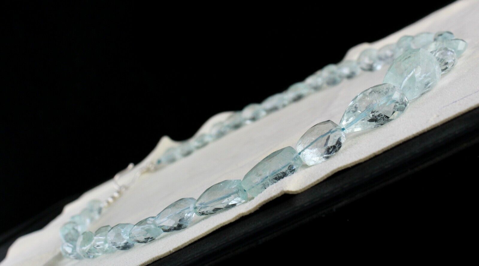 NATURAL AQUAMARINE BEADS FACETED TUMBLE 1 L 539 CARATS GEMSTONE SILVER NECKLACE
