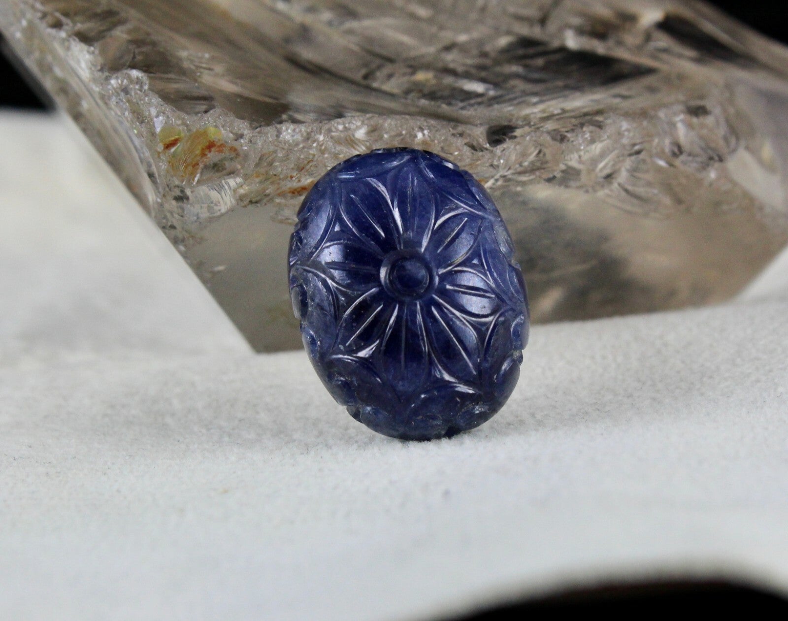 Certified Natural Unheat Blue Sapphire 44.55ct Carved Oval Gemstone Ring Pendant