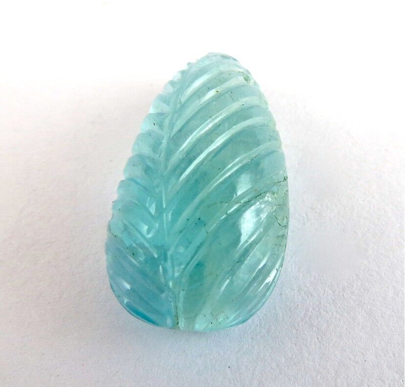 Natural Blue Aquamarine Carved Pear Leaf 26x16mm 31.80 Ct Gemstone Ring Pendant