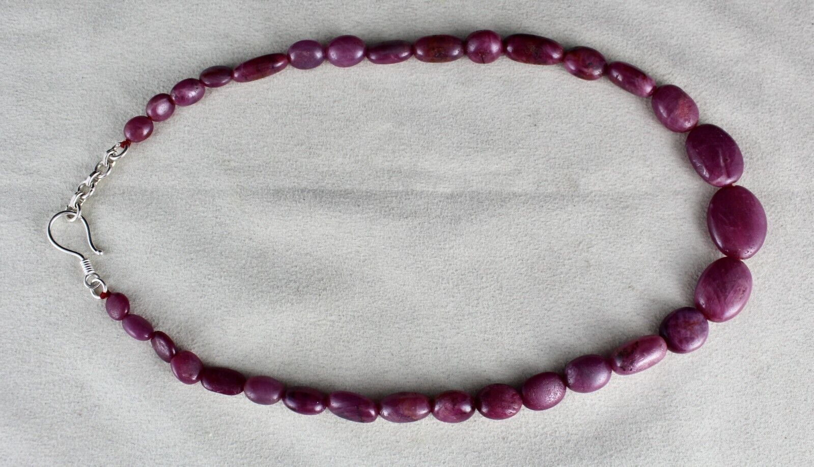 NATURAL UNHEATED RUBY BEADS NUGGET 1 LINE 363 CARATS GEMSTONE SILVER NECKLACE
