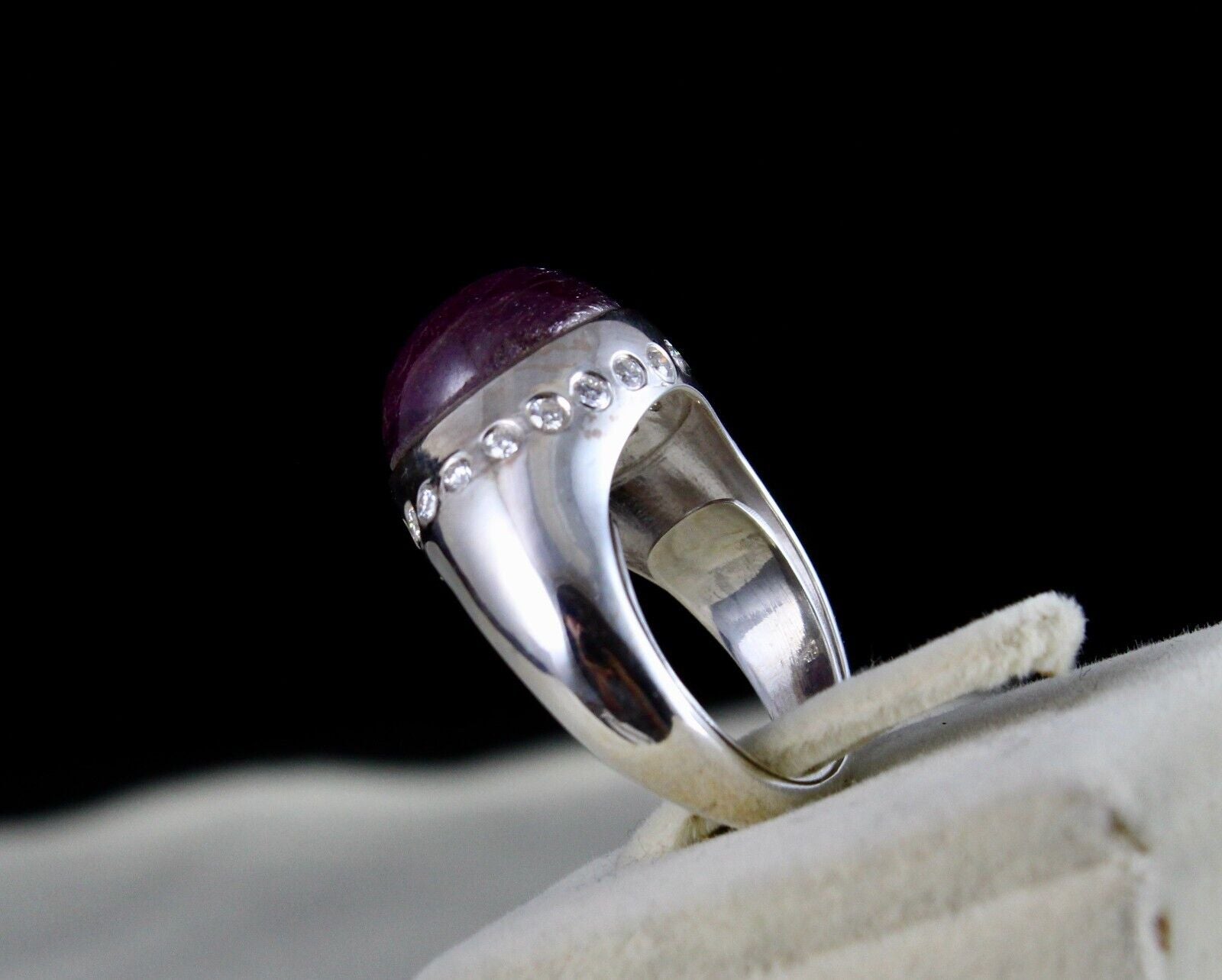 Natural Ruby Star 925 Silver Ring White Moissanite Diamond GemStone Cabochon