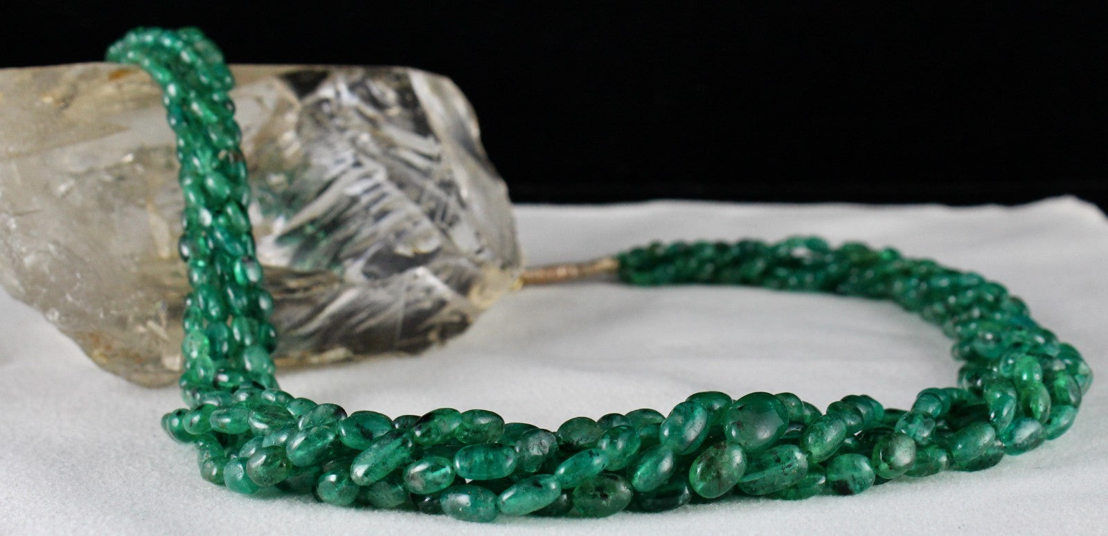 Natural Emerald Bead Necklace 6 L 413 Ct Certified Green Gemstone Silver Clasp