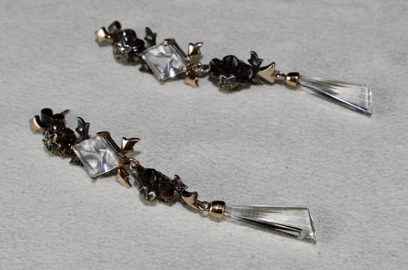 Certified Victorian Natural Smoky Quartz 10ct Diamond Sterling Silver Earrings