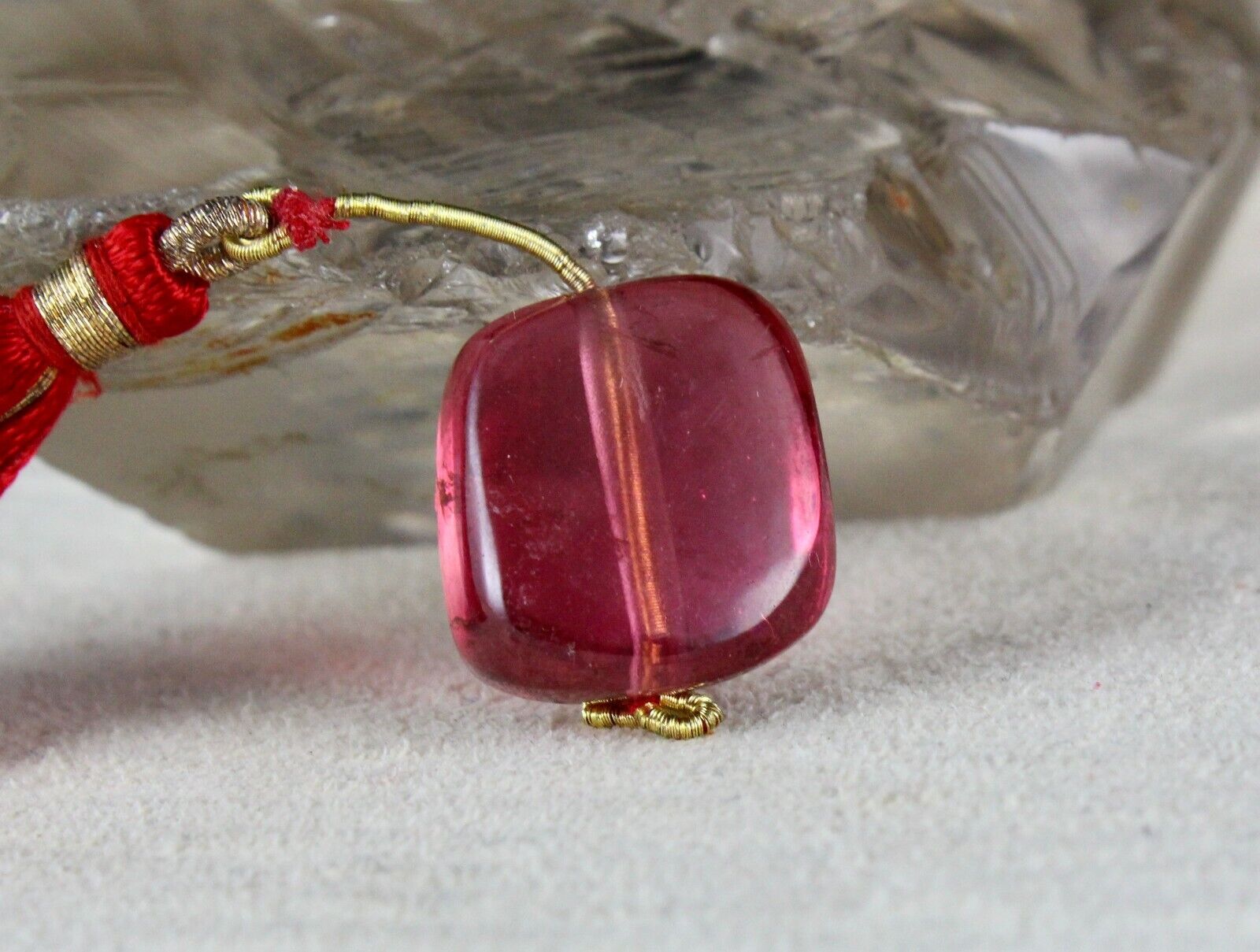 NATURAL PINK TOURMALINE RUBELLITE SQUARE BEAD 31.28 CTS GEMSTONE HANGING PENDANT