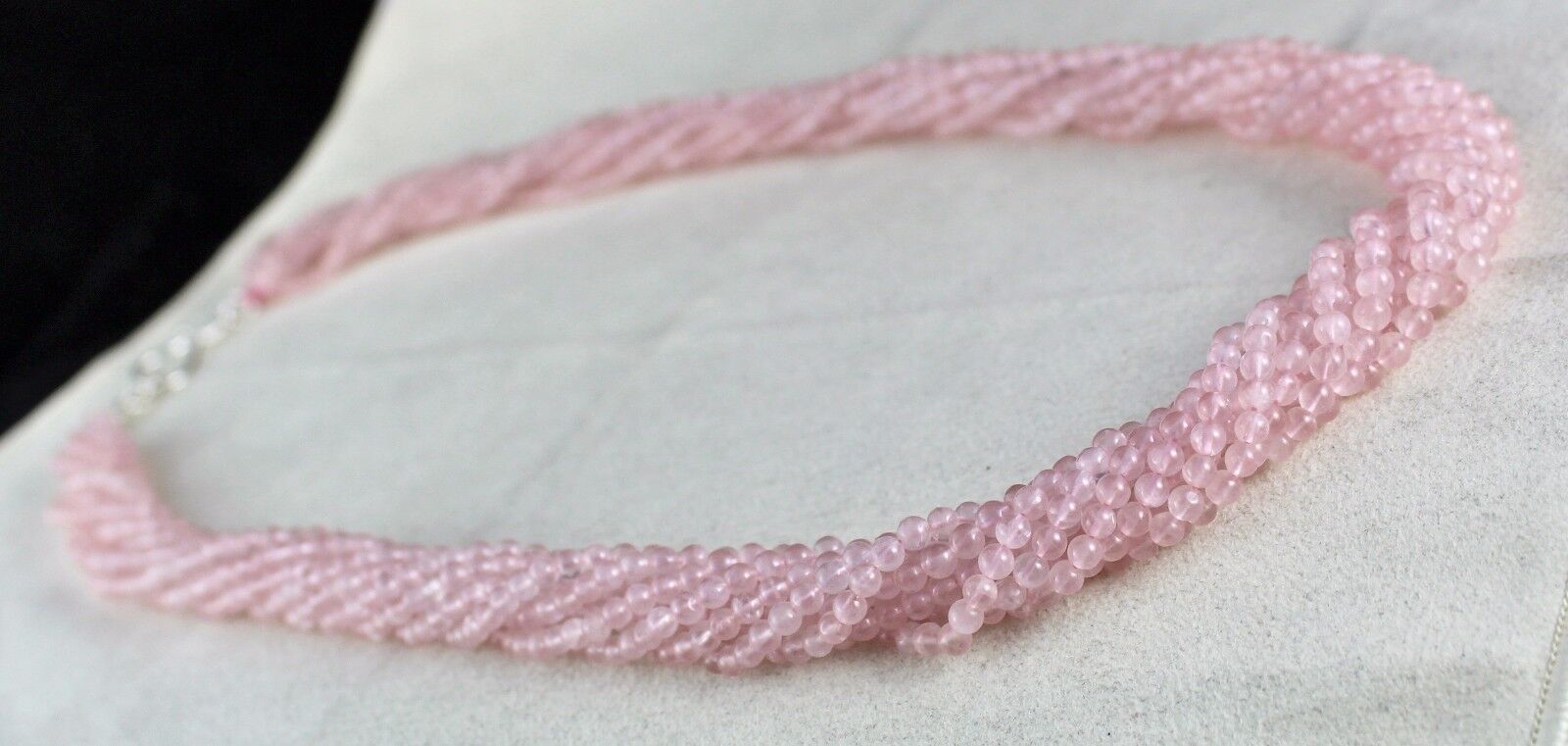 NATURAL ROSE QUARTZ BEADS 9 L 591 CARATS GEMSTONE ROUND LADIES SILVER NECKLACE