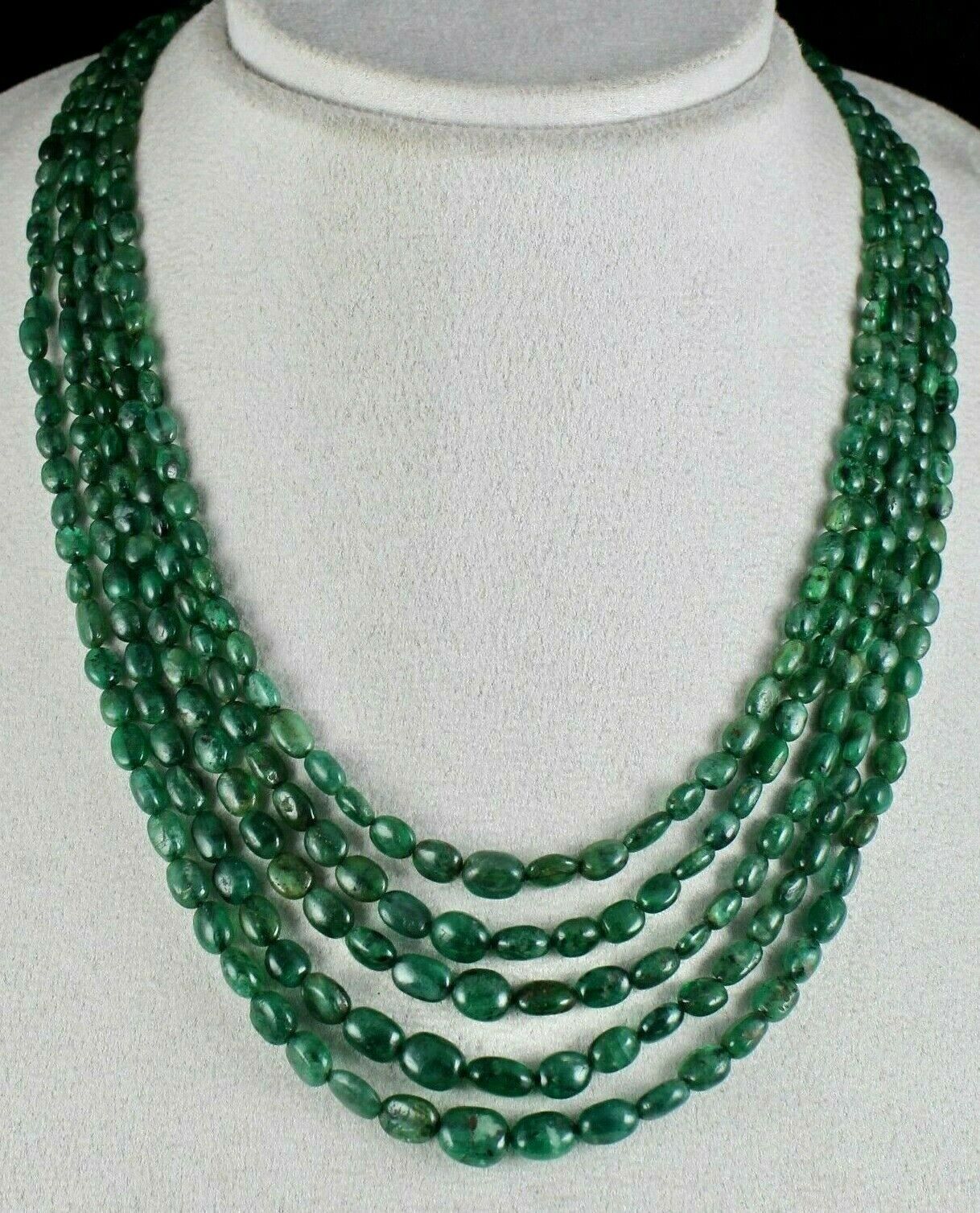 Classic Old Natural Emerald Beads Nugget 5 String 308 Ct Gemstone Necklace