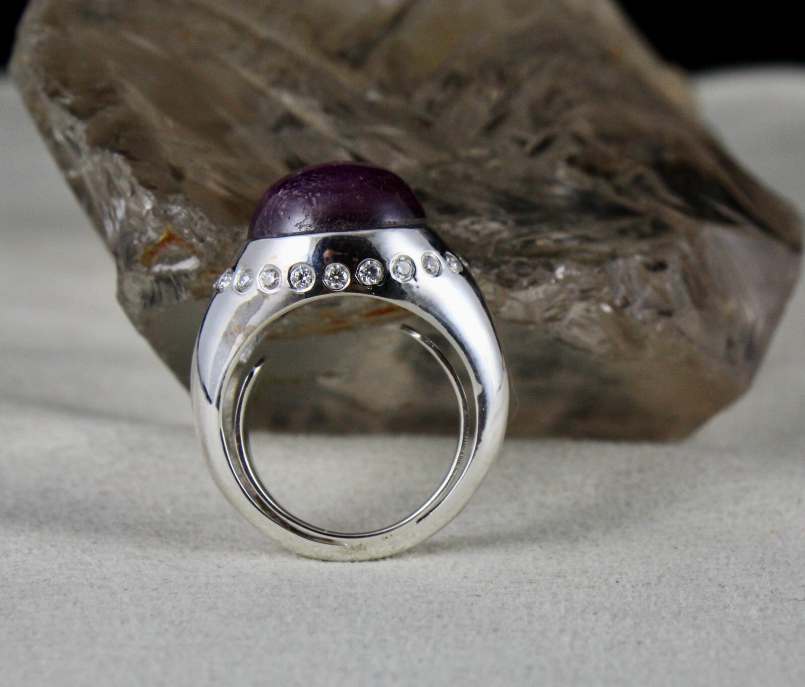 Certified Natural Ruby Star 44.21ct Sterling Silver Ring Moissanite Diamond