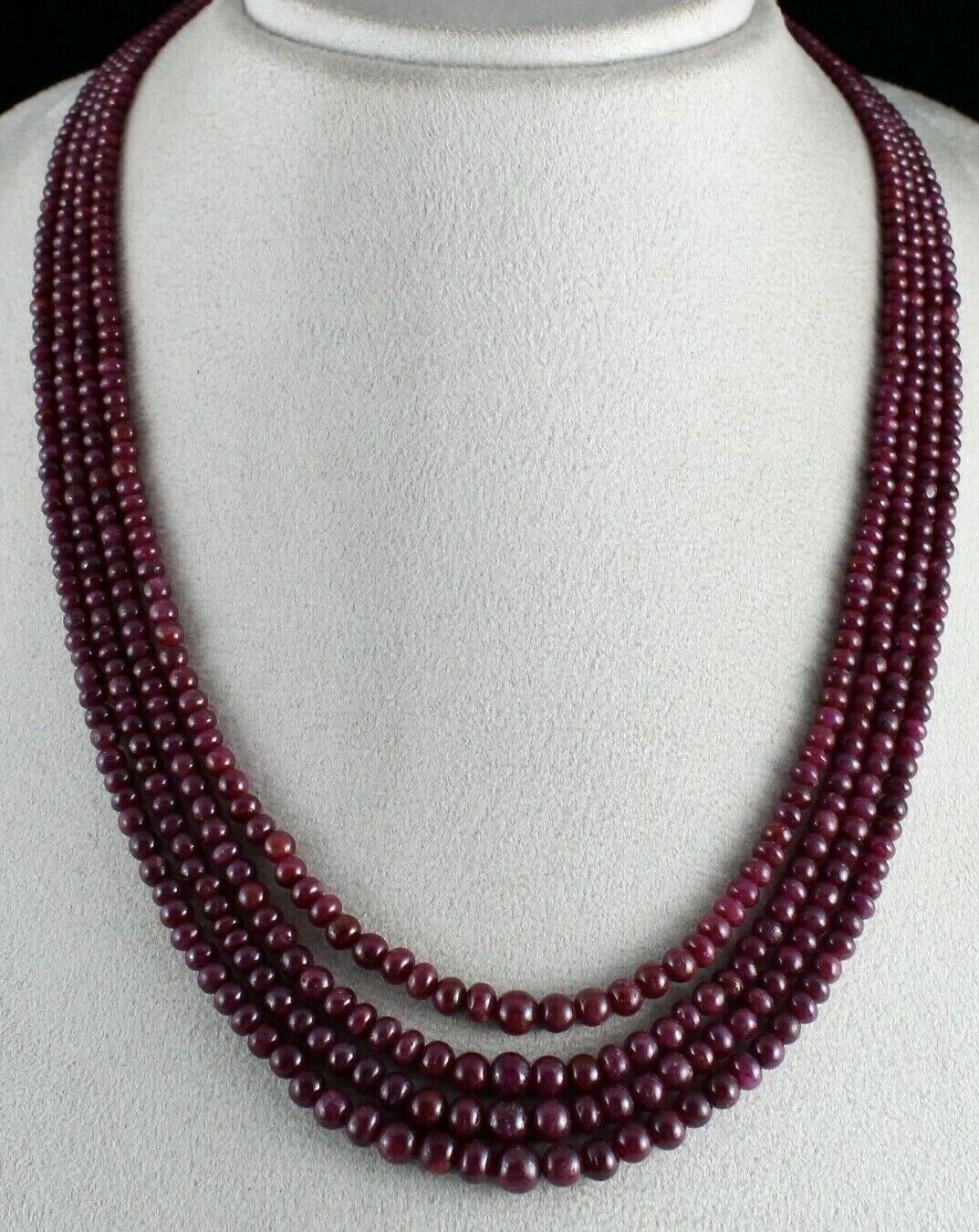 FINE NATURAL RUBY BEADS 4 LINE 439 CARATS ROUND BEADED GEMSTONE PARTY NECKLACE