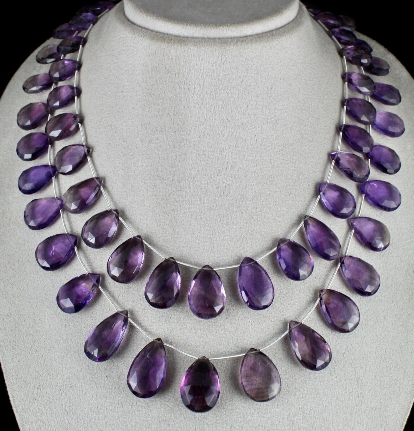 Certified Natural Amethyst Tear Drop Beads Necklace 783ct 24mm 755 Carats
