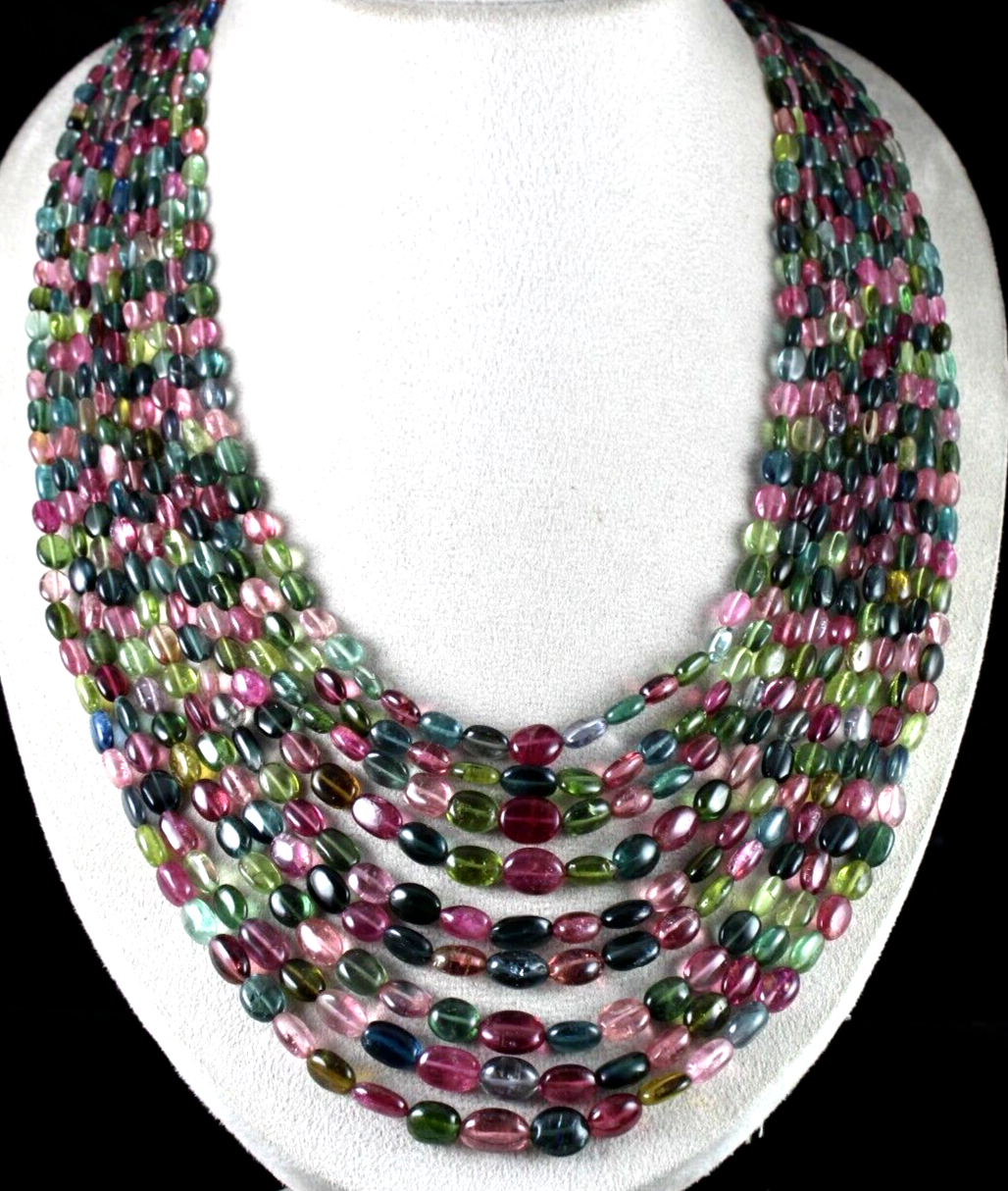 Certified 9l Multi Tourmaline 1217 Ct Beads Cabochon Gemstone Necklace