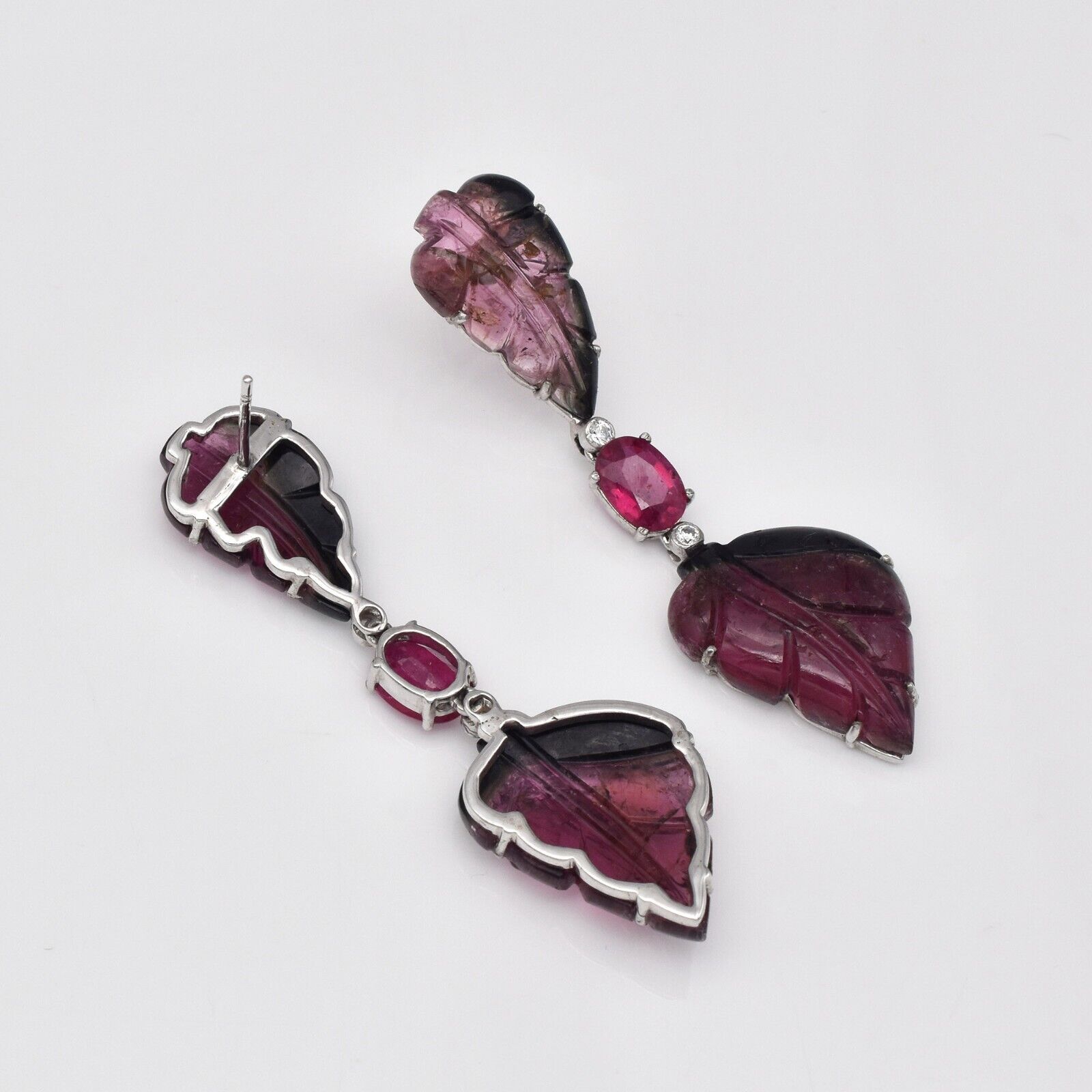 Gemstone Silver Dangle Earring Natural Tourmaline Carved Ruby Mossianite Cut