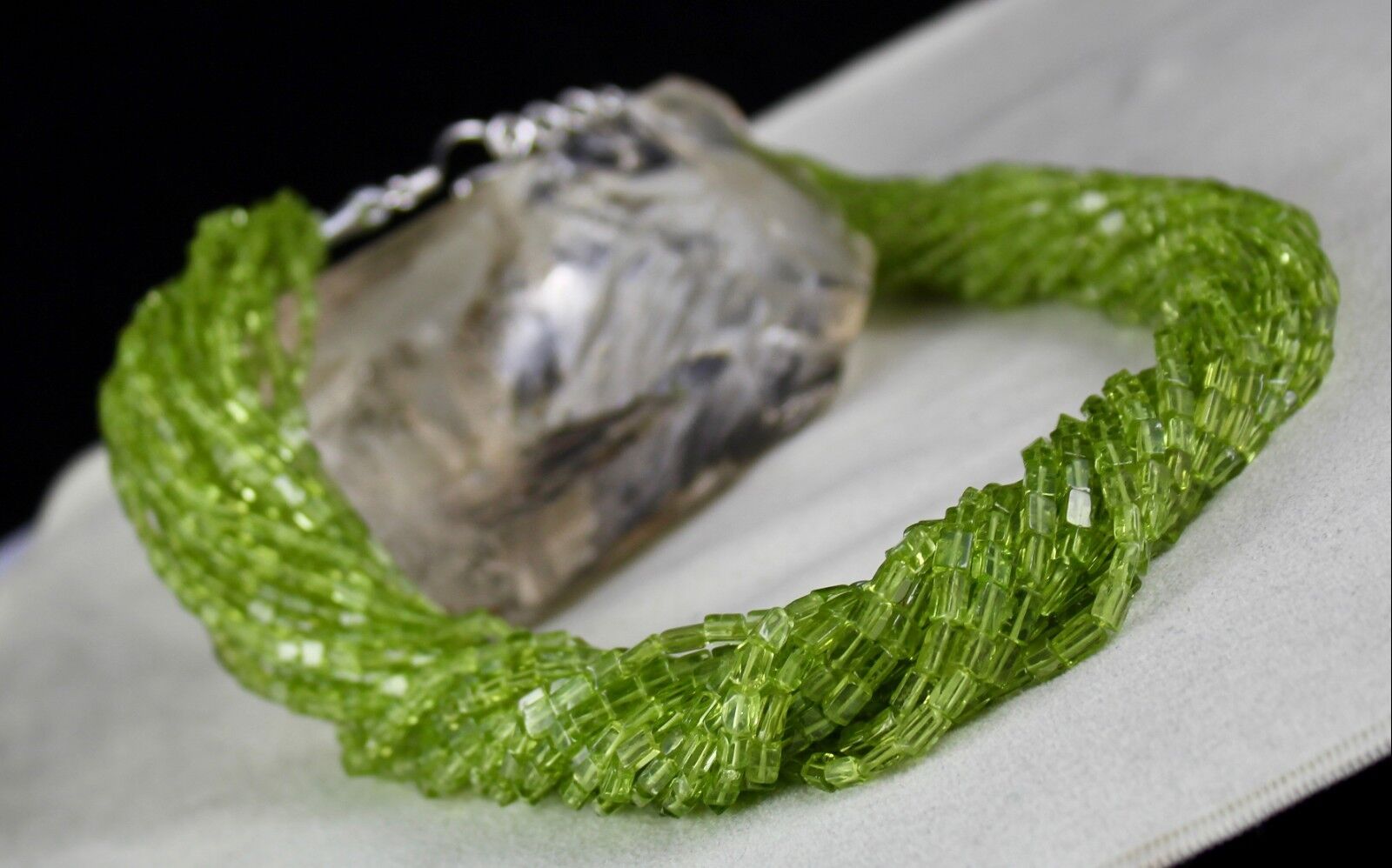 Natural Peridot Fancy Tube 20 L 1023 Ct Green Gemstone Silver Finest Necklace