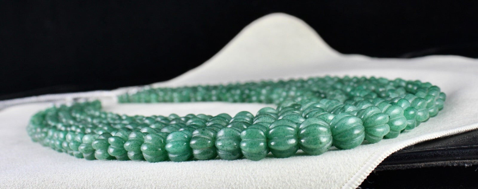 Natural Green Quartz Melon Beaded Necklace 1153 Ct 5 Line Old Carved Gemstone