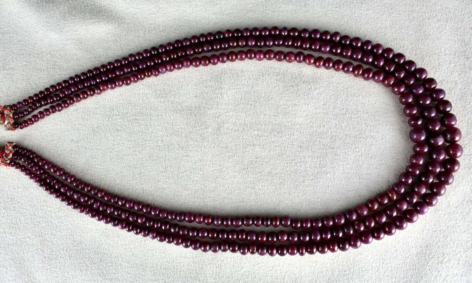 NATURAL RED RUBY BEADS ROUND 3 LINE 414 CTS PRECIOUS GEMSTONE FASHION NECKLACE