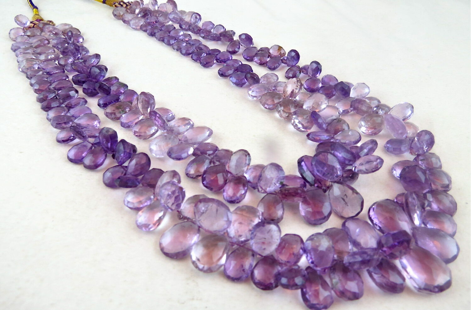 NATURAL BRAZILIAN AMETHYST FACETED TEARDROPS 2 LINE 725 CARATS GEMSTONE NECKLACE