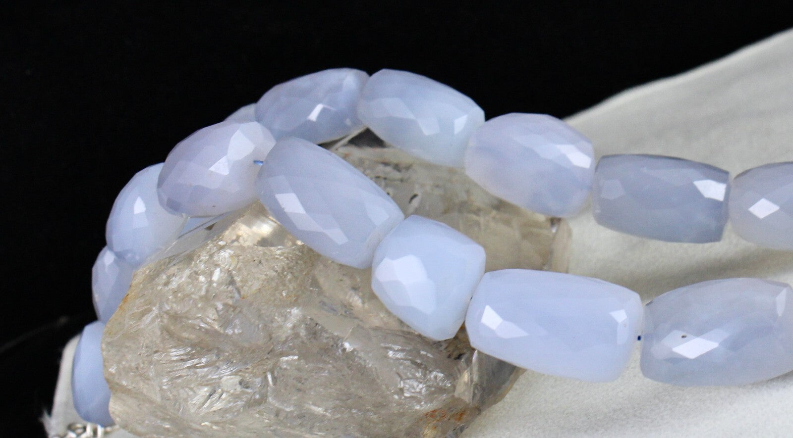Certified Natural Blue Chalcedony 1065 Ct Faceted Beads Sterling Silver Necklace