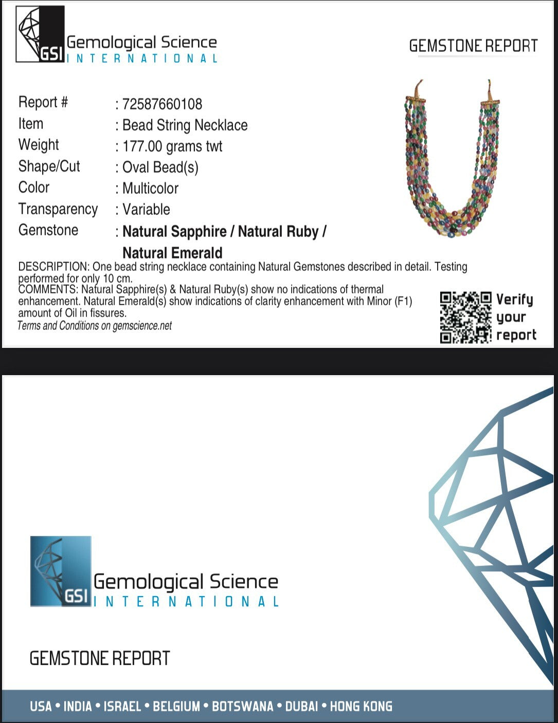 Certified 853 Ct Natural Emerald Ruby Sapphire Hessonite Spinel Necklace