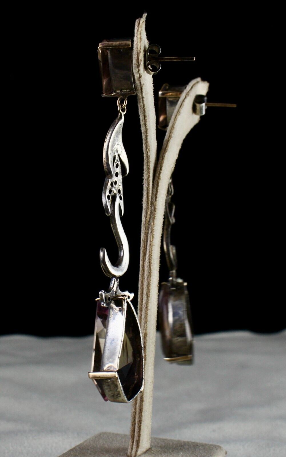 Natural Ametrine Cut 18K Gold Diamond & 925 Silver Victorian Statement Earring