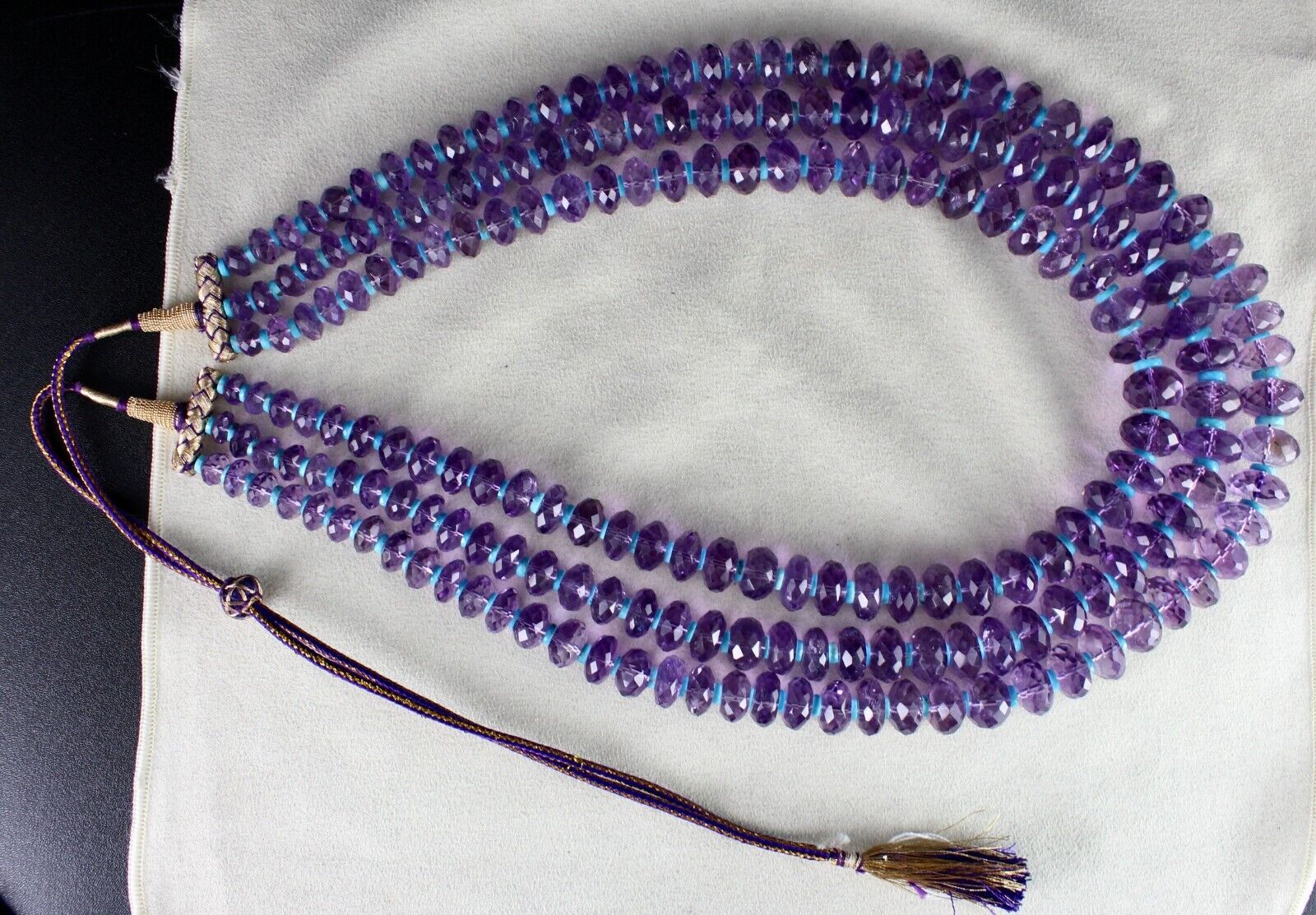 NATURAL AMETHYST FACETED ROUND TURQUOISE BEADS 3 L 1838 CT GEMSTONE NECKLACE