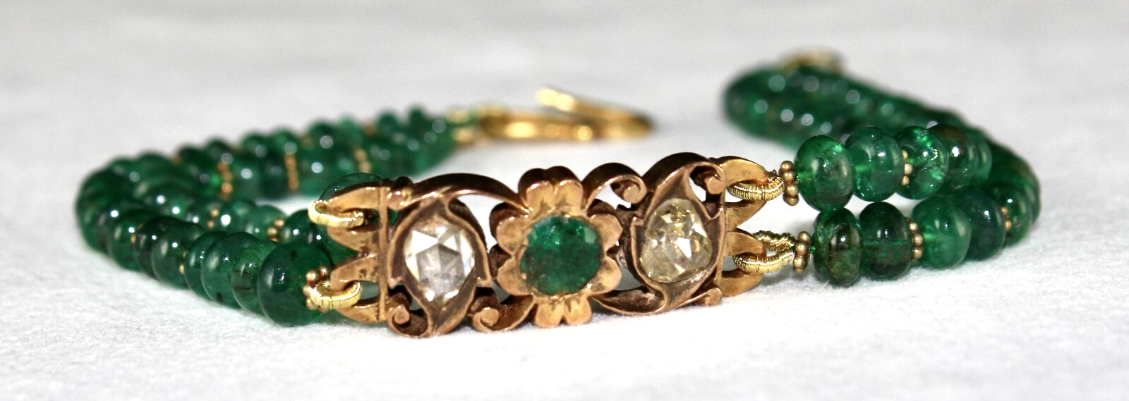 Certified Antique Emerald 10ct Natural Diamond 22k Gold Bracelet Emerald Beads