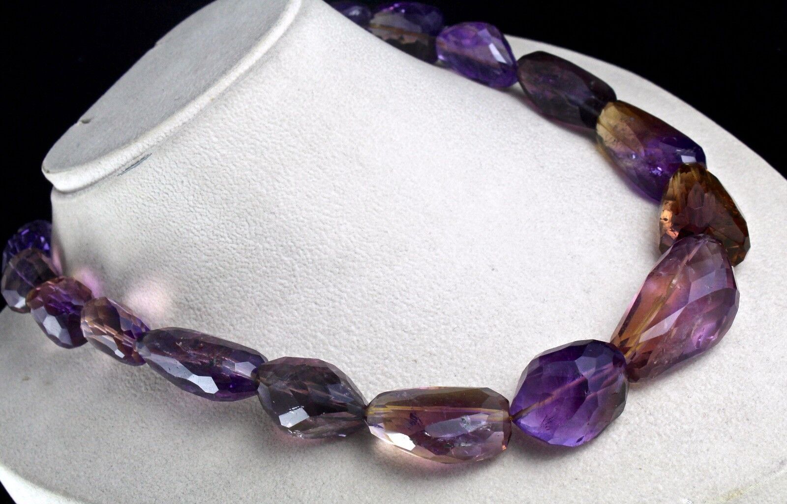 MULTI NATURAL AMETRINE BEADS FACETED TUMBLE 1165 CARATS GEMSTONE SILVER NECKLACE