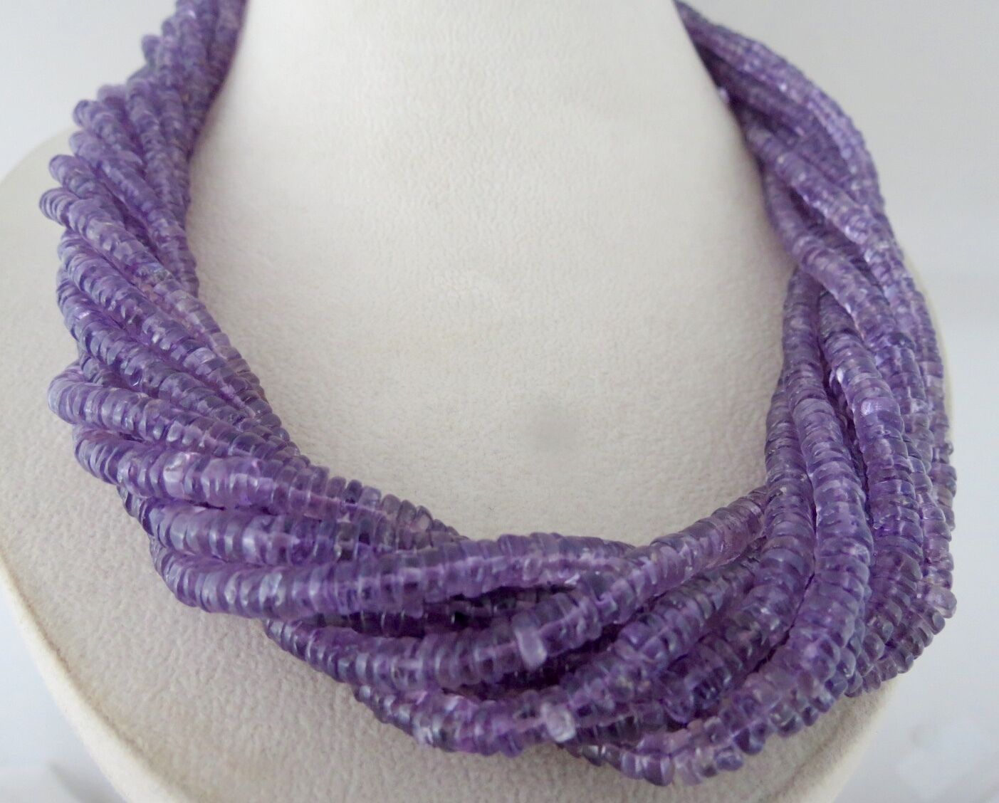 Natural Brazilian Amethyst Beads Button 10 Line 1165 Ct Gemstone Silver Necklace