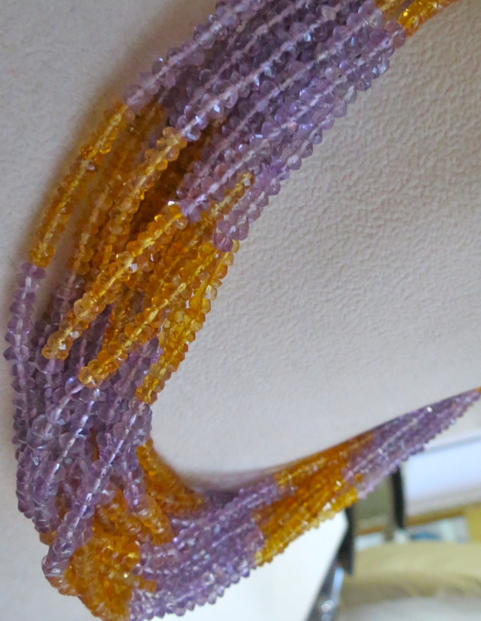 Sterling Silver Natural Citrine Amethyst Faceted Bead Necklace 15l 665ct