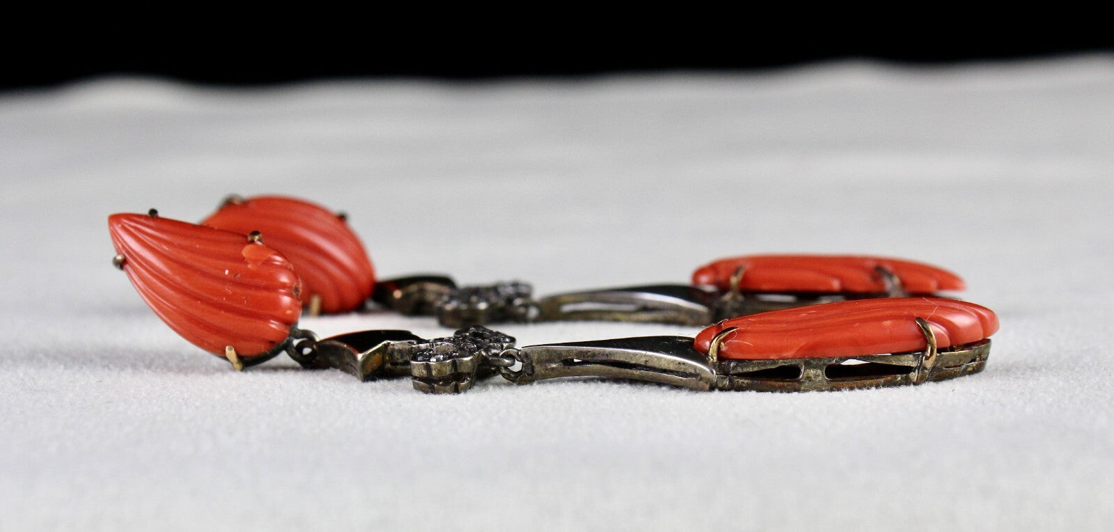 Certified Estate Red Coral 10ct Natural Diamond 18k And Sterling Silver Earrings