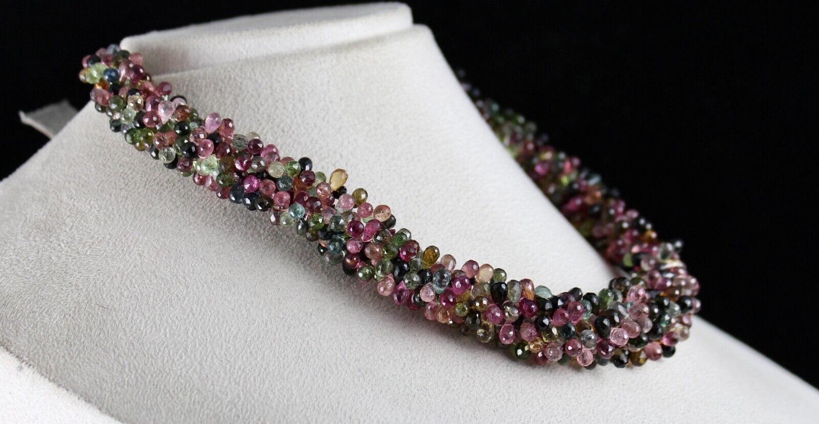 NATURAL MULTI TOURMALINE BEADS TEAR DROPS 5 LINE 632 CARATS GEMSTONE NECKLACE