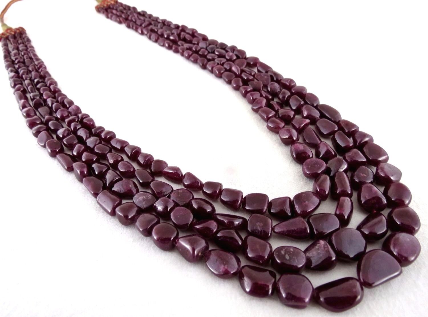 NATURAL NO HEAT RUBY BEADS LONG 4 LINE 803 CARATS GEMSTONE LADIES NECKLACE