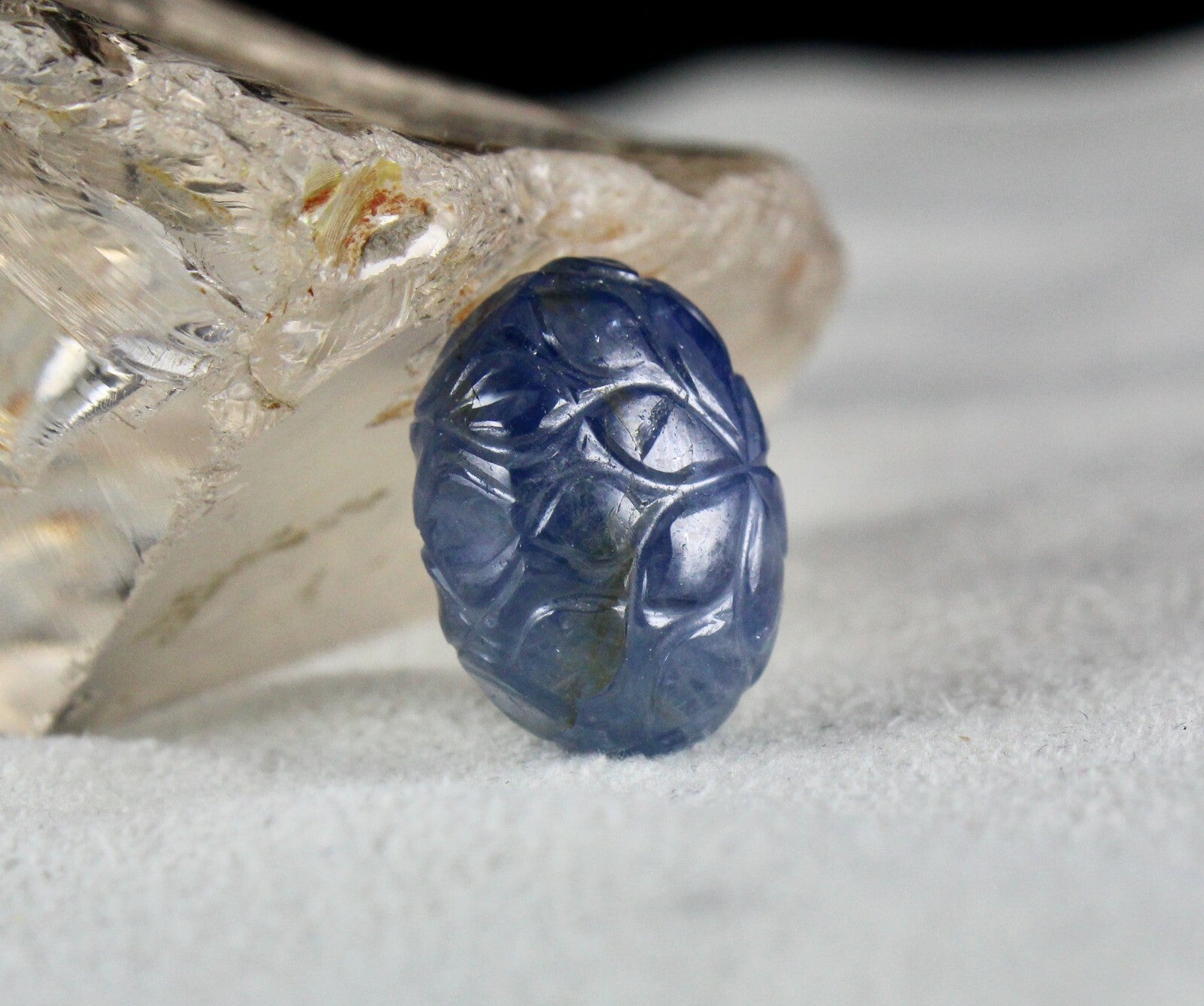 Certified Antique Natural Blue Sapphire 40.54 Ct Carved Gemstone For Designing