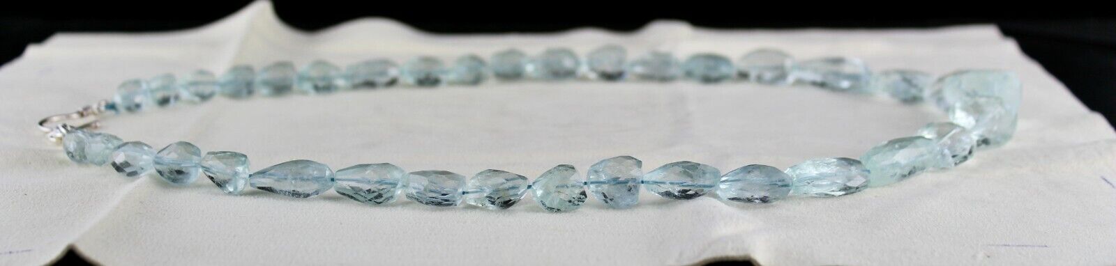NATURAL AQUAMARINE BEADS FACETED TUMBLE 1 L 539 CARATS GEMSTONE SILVER NECKLACE