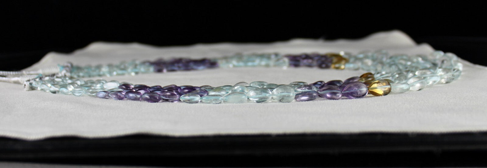 Certified Natural Blue Topaz 835ct Amethyst Citrine Beaded Fine Necklace