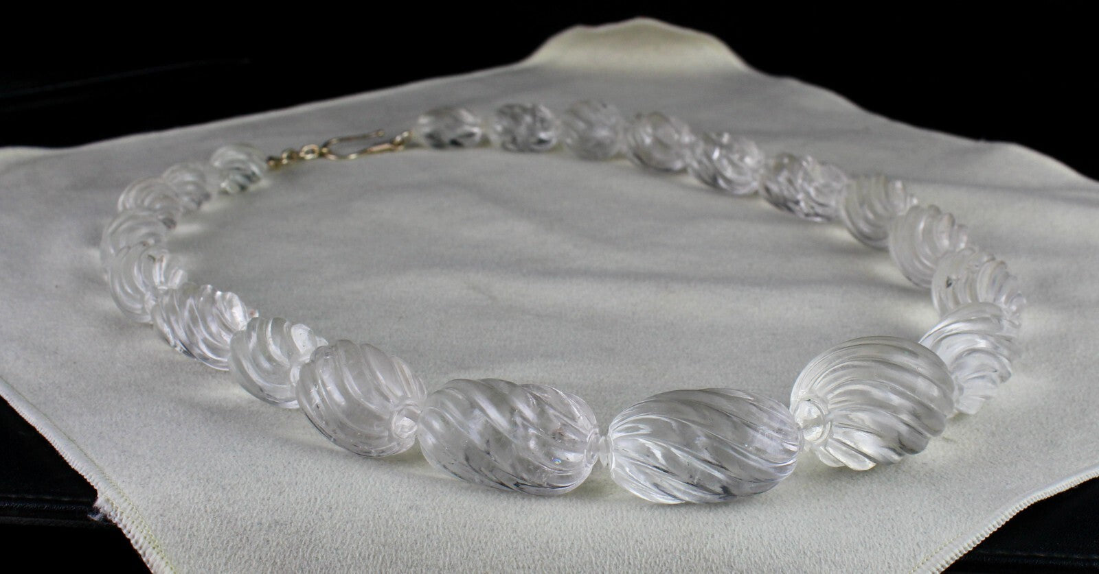 Natural White Rock Crystal Quartz 1330 Ct Oval Gemstone Necklace Beads Engraved