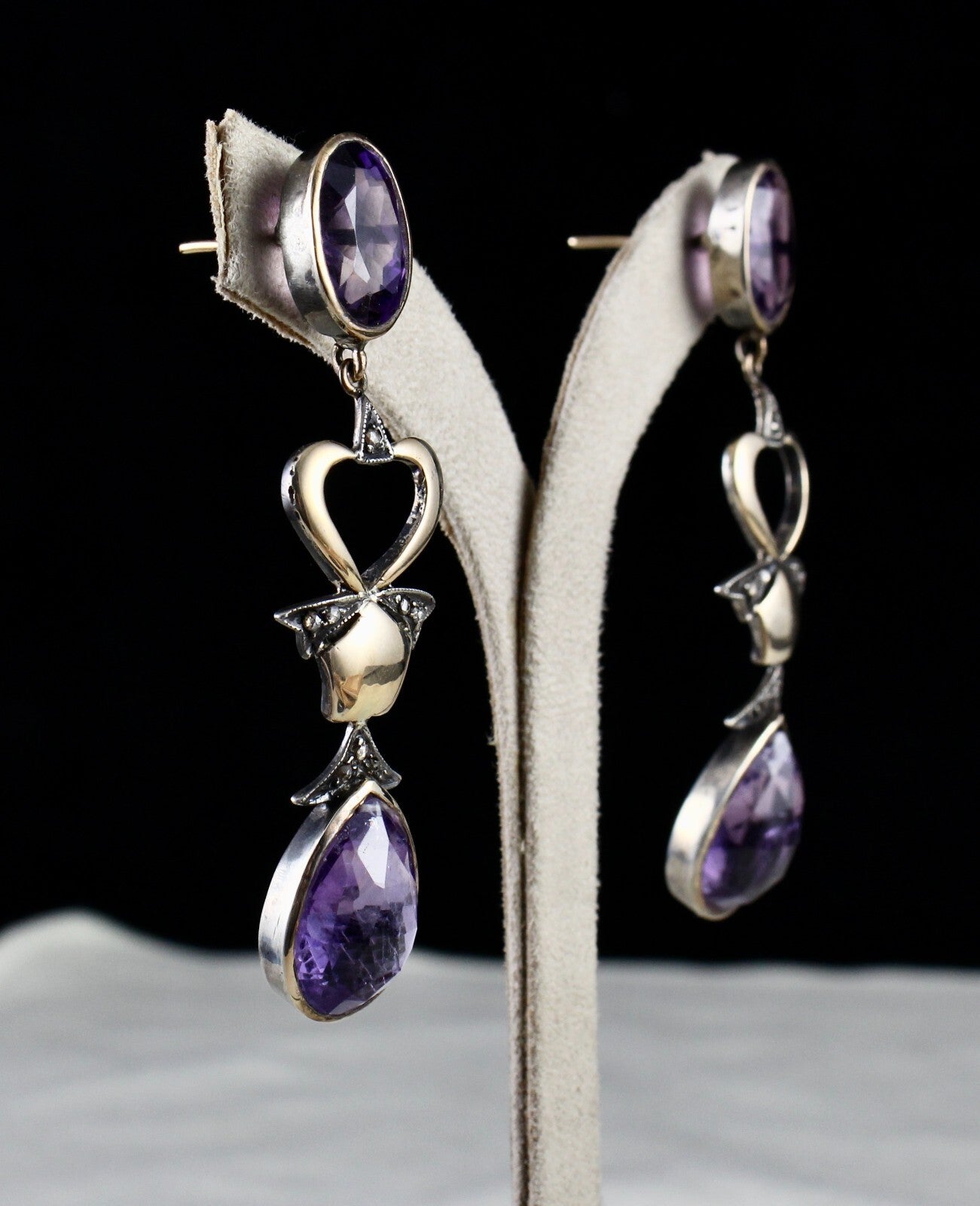 Certified Amethyst 10+ Ct Natural Diamond Cut Sterling Silver Victorian Earrings