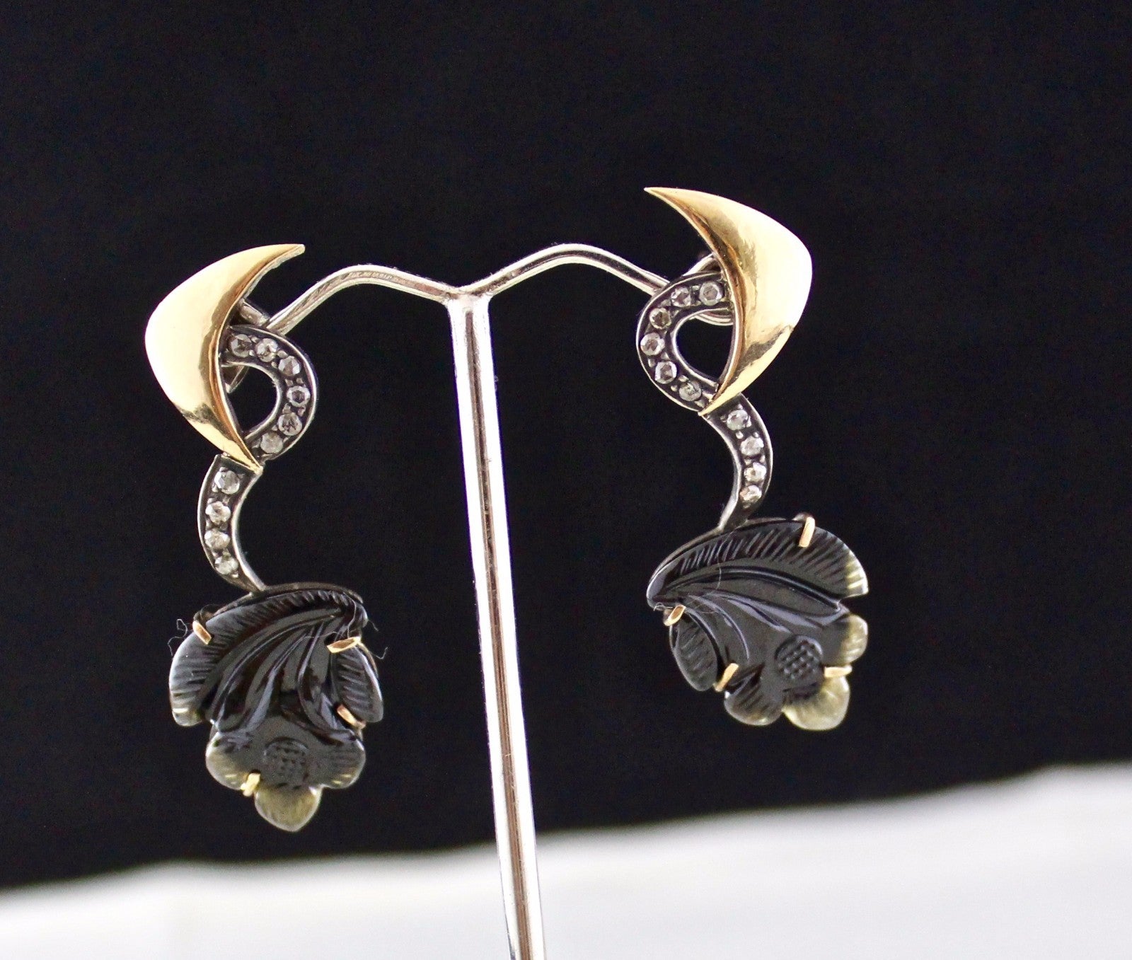 Victorian Natural Multi Tourmaline & Diamond Earring Stud 18k Gold Silver 10ct