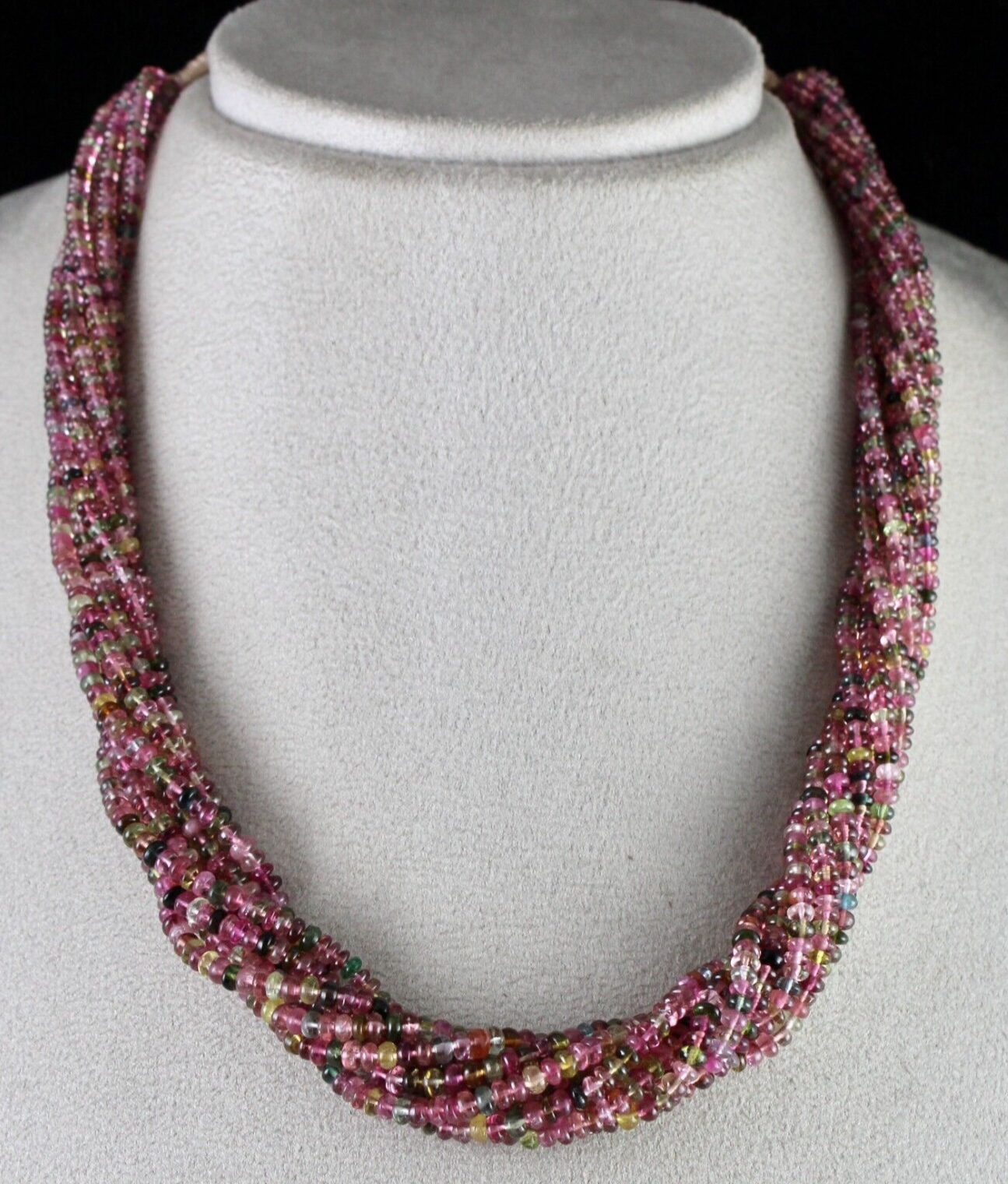 NATURAL TOURMALINE BEADED 9 LINE 400 CT MULTI COLOUR GEMSTONE SILVER NECKLACE