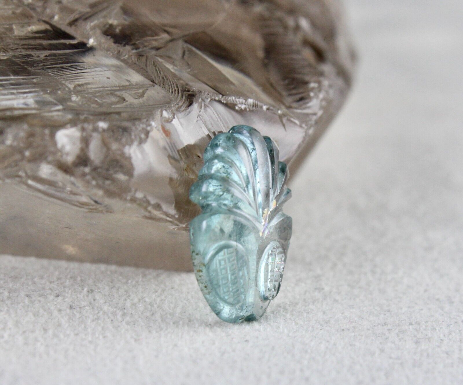 NATURAL BLUE AQUAMARINE CARVED PINEAPPLE 7.47 CT LOOSE GEMSTONE FOR PENDANT RING