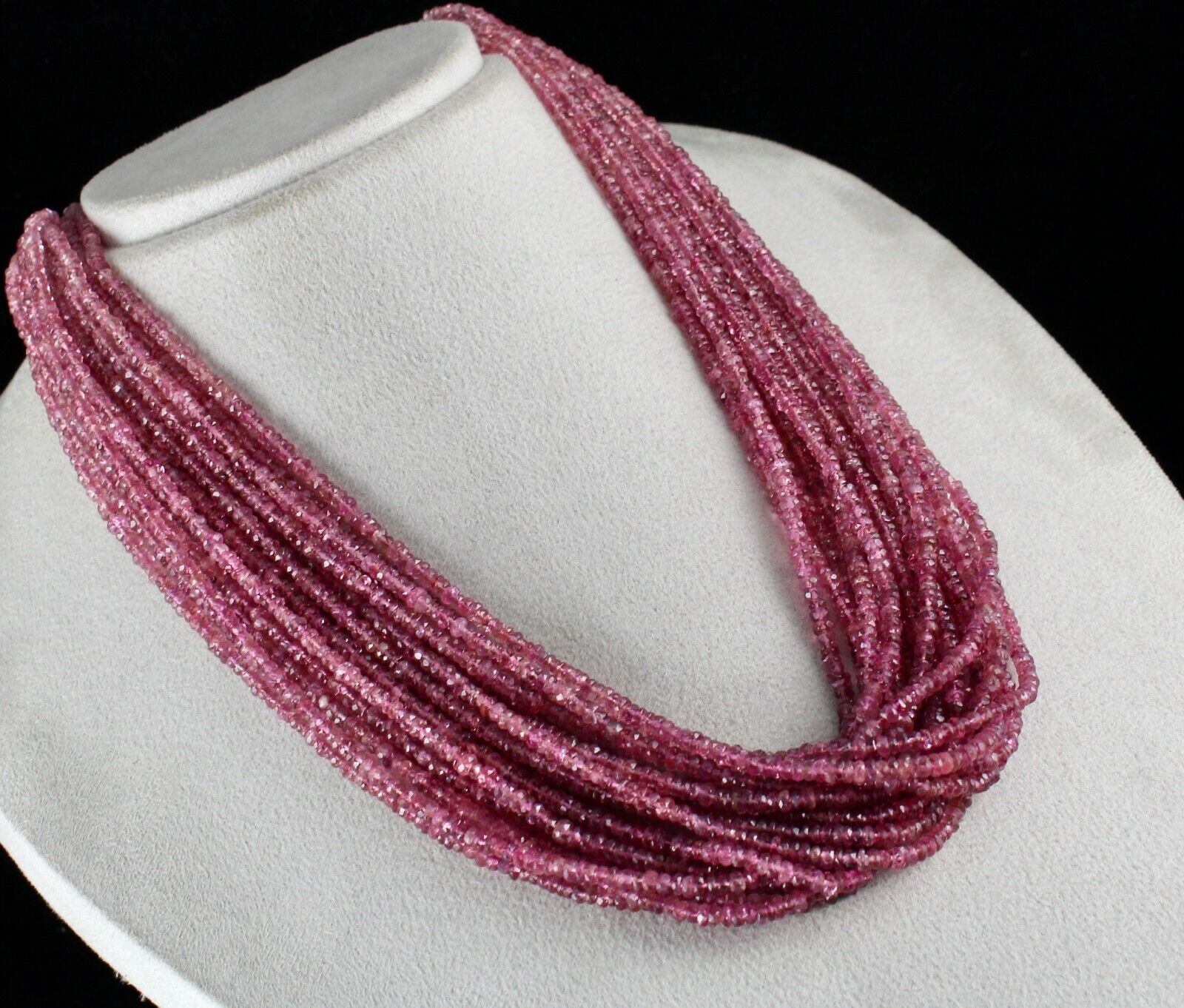Natural Pink Tourmaline Beaded Necklace 917 Carats Faceted Gemstone Silver Clasp