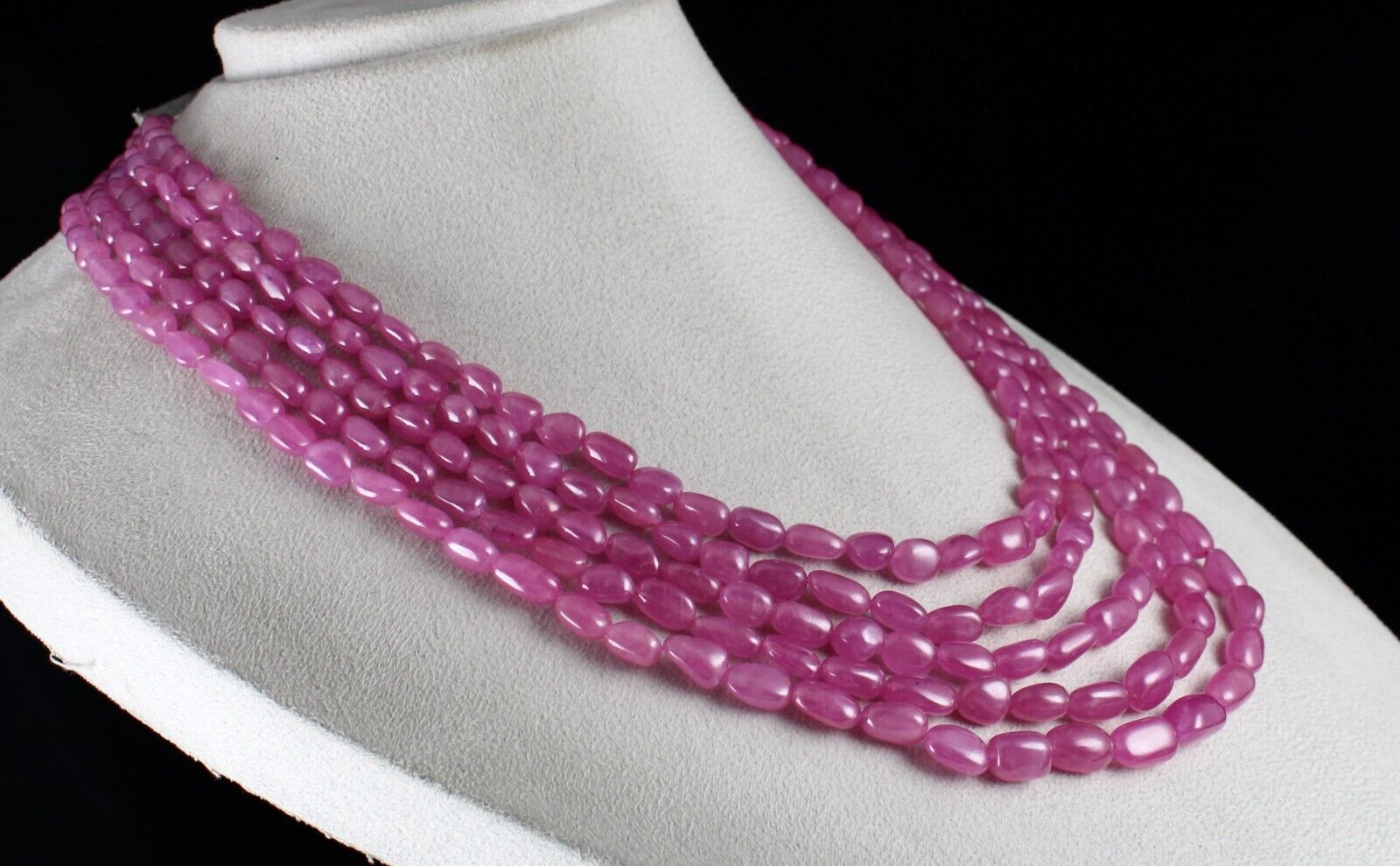 NATURAL UNTREATED RUBY LONG BEADS 5 LINE 1046 CARATS LADIES GEMSTONE NECKLACE
