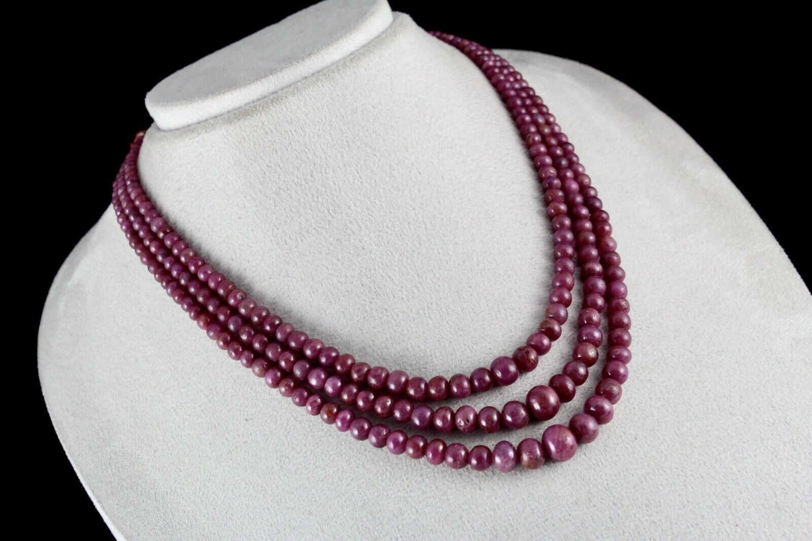 Natural Ruby Beads Round 3 Line 444 Carats Untreated Gemstone beaded Necklace