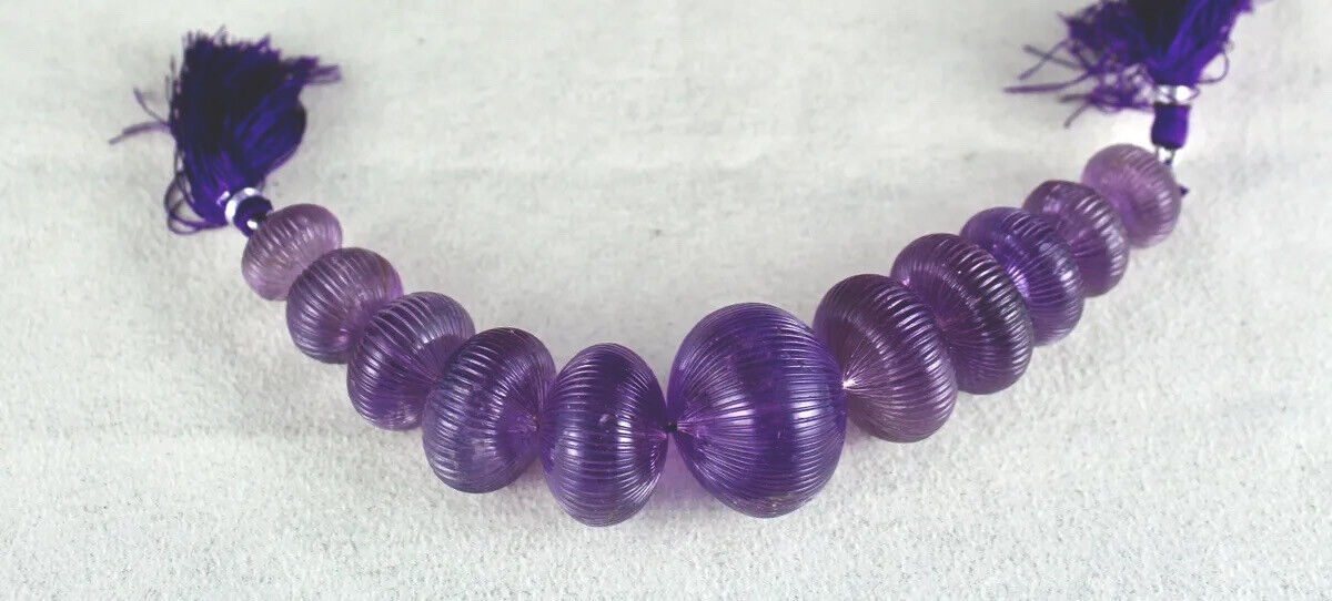 Natural Amethyst Carved Beads 11 Pc 512 Ct Loose Gemstone Jewellery Designing